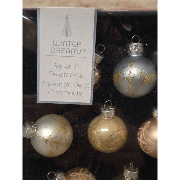 Set of 10 Winter Dreams Glass Christmas Tree Ornaments Blue & Gold - Picture 2 of 3